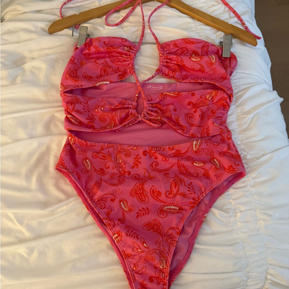 La Hearts Pink and Red Paisley Swimsuit